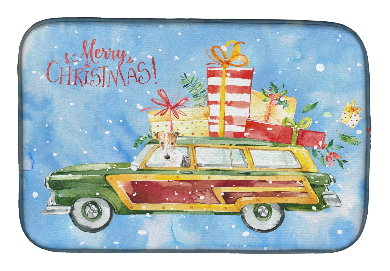 Caroline's Treasures Merry Christmas Fox Terrier Dish Drying Mat