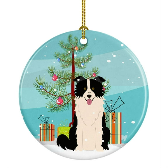 "Caroline's Treasures Merry Christmas Tree Border Collie Black White Ceramic Ornament, Multicolor"