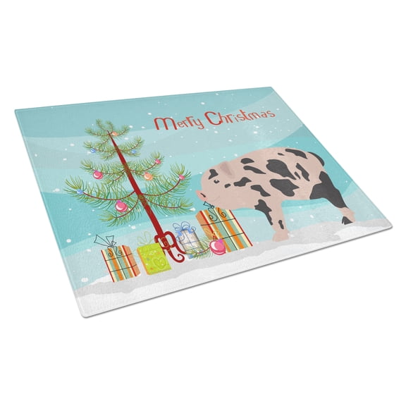 Caroline's Treasures Mini Miniature Pig Christmas Glass Cutting Board Large