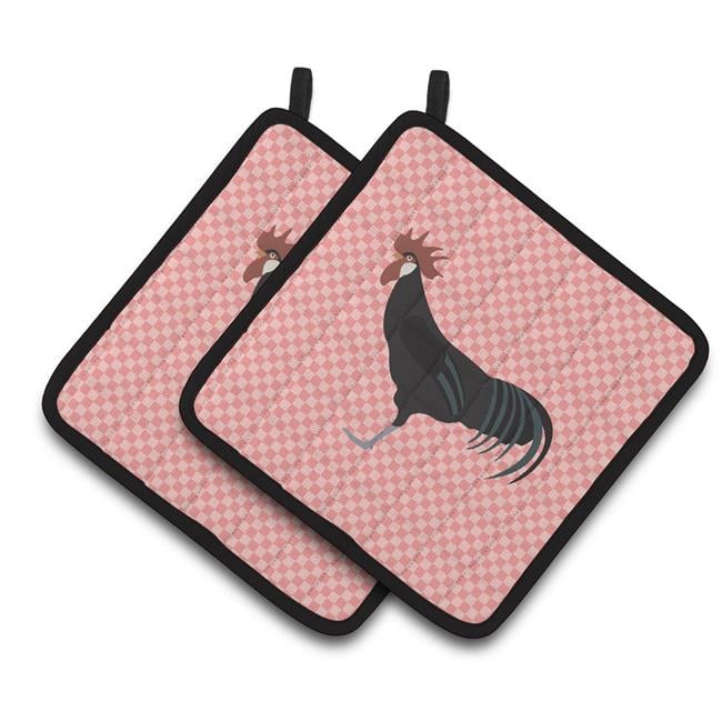 Caroline's Treasures Minorca Ctalalan Chicken Pink Check Pair of Pot Holders