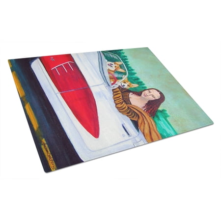 Caroline's Treasures Mona Lisa with Corgi Glass Cutting Board Large