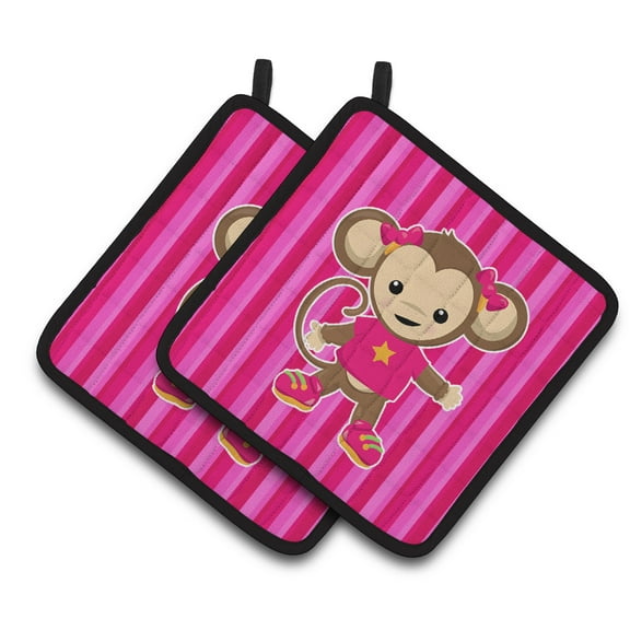 Caroline's Treasures Monkey on Pink Stripes Pair of Pot Holders