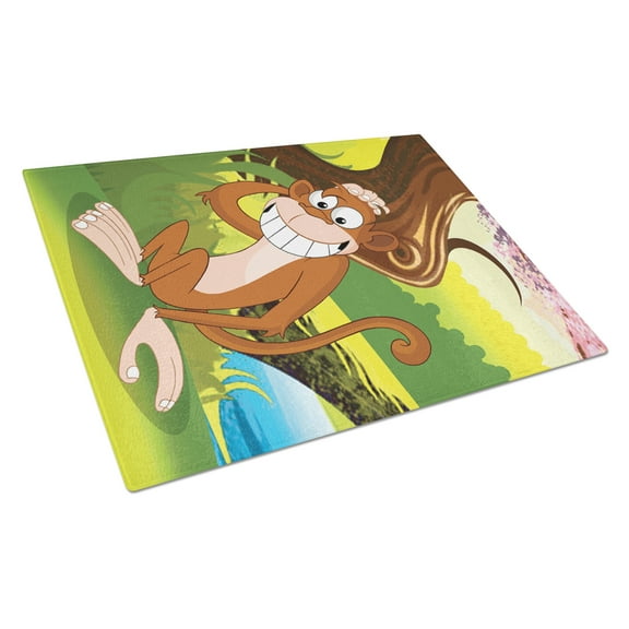 Caroline's Treasures Monkey under the Tree Glass Cutting Board Large
