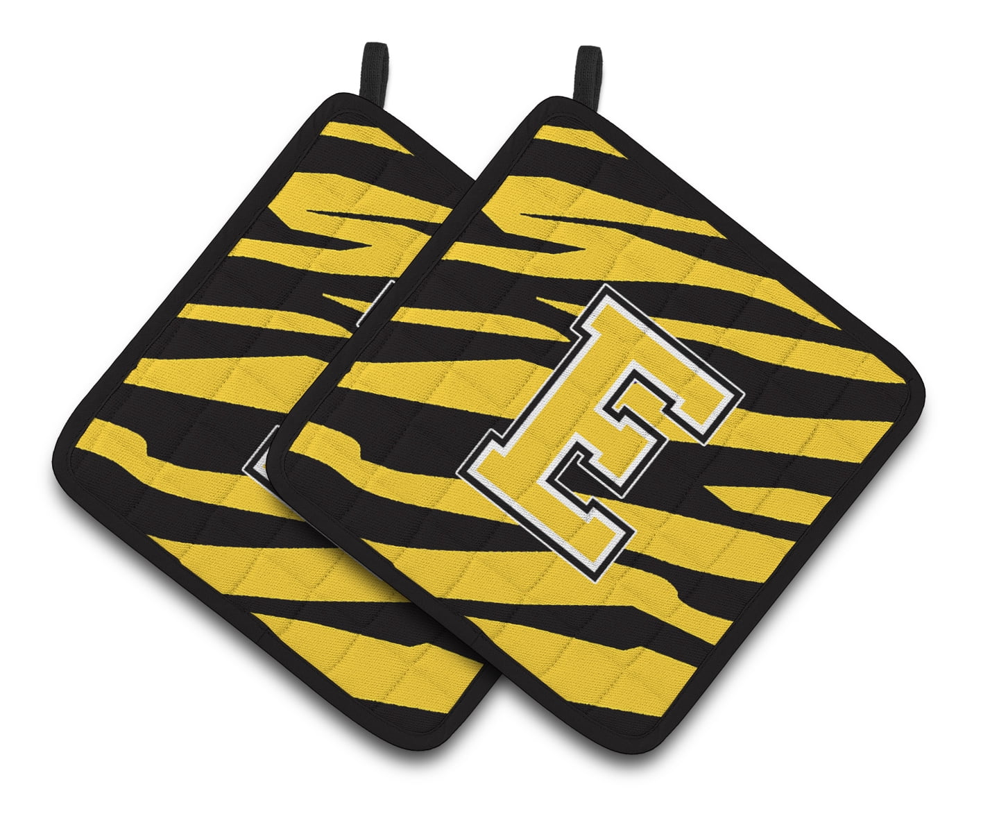 Caroline's Treasures Monogram Initial E Tiger Stripe - Black Gold Pair of Pot Holders