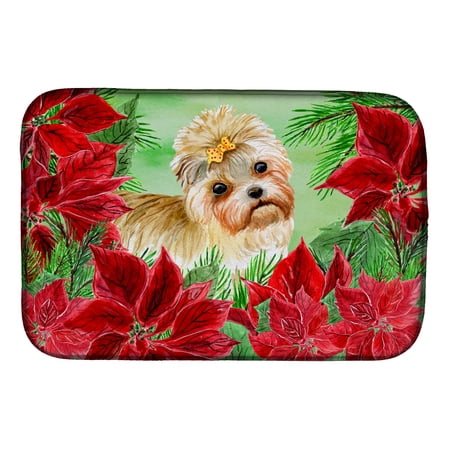 Caroline's Treasures Morkie Poinsettas Dish Drying Mat