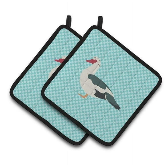 Caroline's Treasures Muscovy Duck Blue Check Pair of Pot Holders