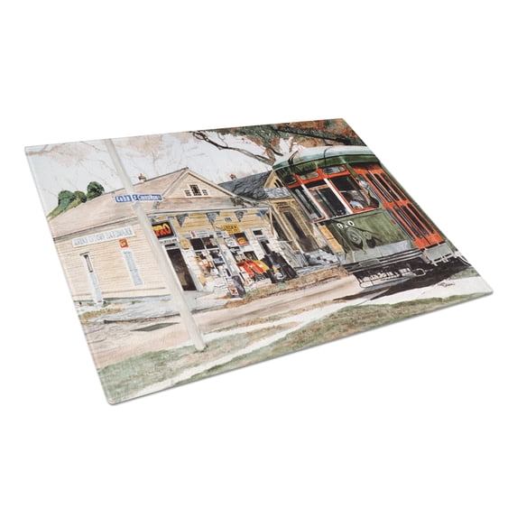 Caroline's Treasures New Orleans Streetcar Glass Cutting Board Large