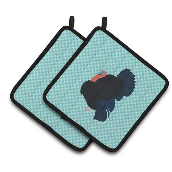 Caroline's Treasures Norfolk Black Turkey Blue Check Pair of Pot Holders