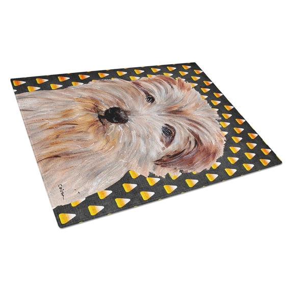 Caroline's Treasures Norfolk Terrier Candy Corn Halloween Glass Cutting Board Large Size