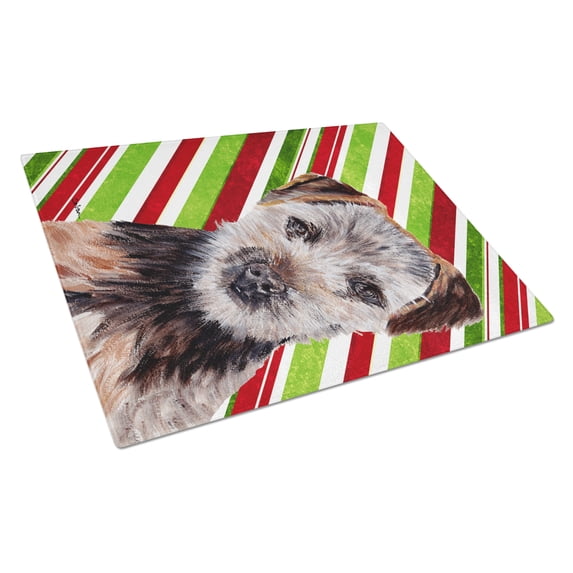 Caroline's Treasures Norfolk Terrier Puppy Candy Cane Christmas Glass Cutting Board Large Size