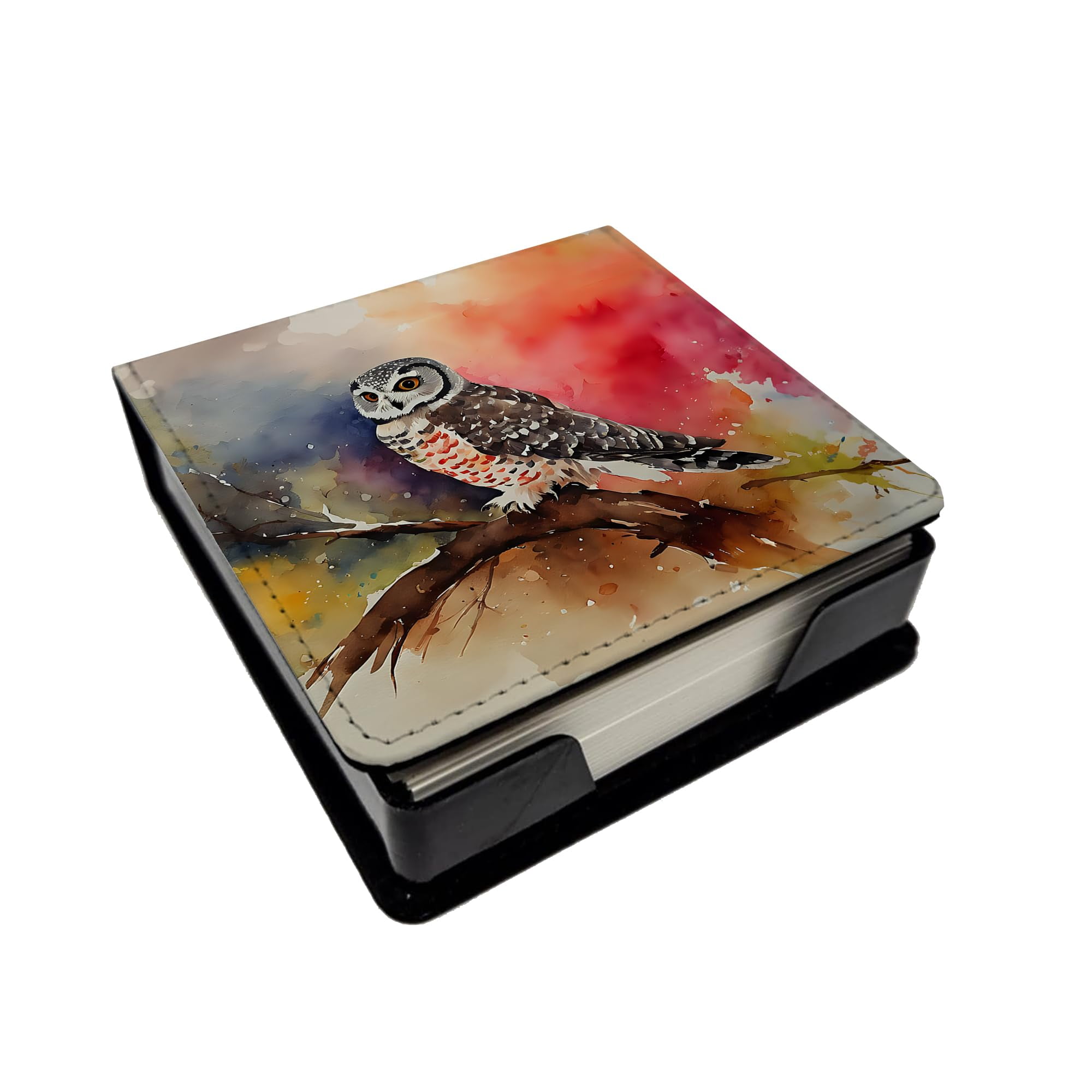 Caroline's Treasures Northern Hawk Owl PU Leather Note Paper Holder with Artist-Designed Cover, Desk Accessory, Office Gift