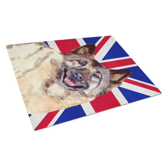 Caroline's Treasures Norwegian Elkhound with English Union Jack British Flag Glass Cutting Board Large Size