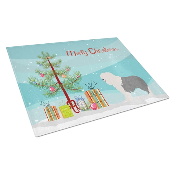 Caroline's Treasures Old English Sheepdog Christmas Glass Cutting Board Large