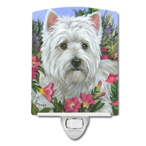 Caroline's Treasures PPP3221CNL Westie Petunia Ceramic Night Light, 6x4x3", multicolor