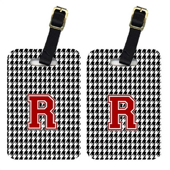 Caroline's Treasures Pair of 2 Monogram - Houndstooth Black Initial R Monogram Initial Luggage Tag