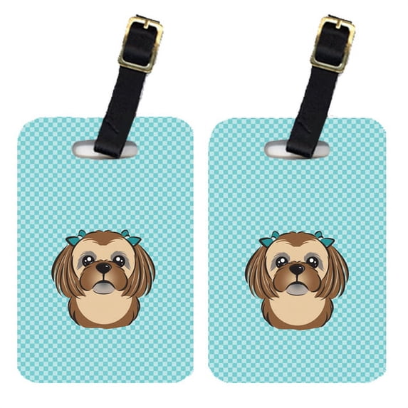 Caroline's Treasures Pair of Checkerboard Blue Chocolate Brown Shih Tzu Luggage Tags BB1187BT
