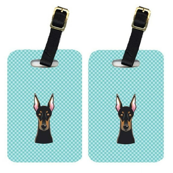Caroline's Treasures Pair of Checkerboard Blue Doberman Luggage Tags BB1183BT