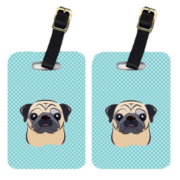 Caroline's Treasures Pair of Checkerboard Blue Fawn Pug Luggage Tags BB1200BT