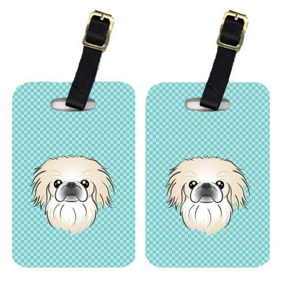 Caroline's Treasures Pair of Checkerboard Blue Pekingese Luggage Tags BB1159BT