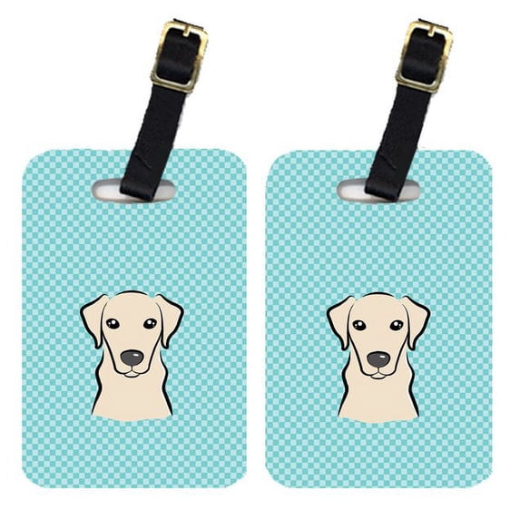 Caroline's Treasures Pair of Checkerboard Blue Yellow Labrador Luggage Tags BB1160BT