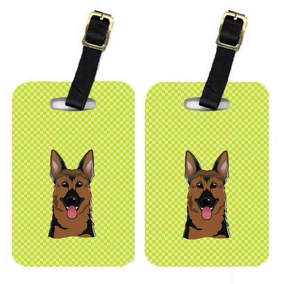 Caroline's Treasures Pair of Checkerboard Lime Green German Shepherd Luggage Tags BB1273BT