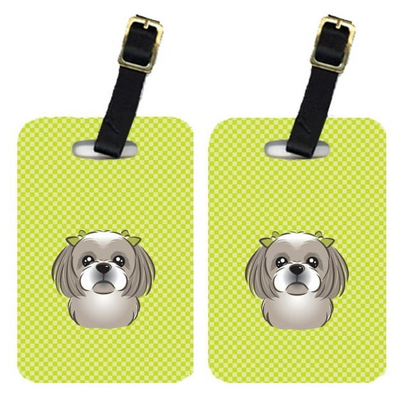 Caroline's Treasures Pair of Checkerboard Lime Green Gray Silver Shih Tzu Luggage Tags BB1312BT