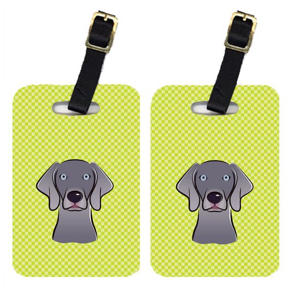 Caroline's Treasures Pair of Checkerboard Lime Green Weimaraner Luggage Tags BB1293BT