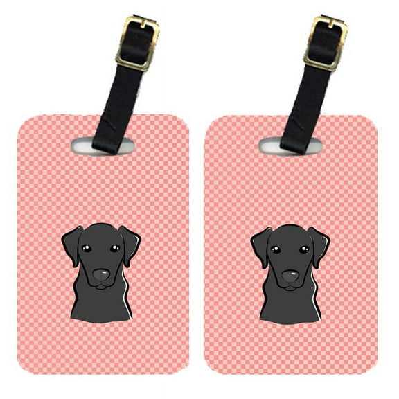 Caroline's Treasures Pair of Checkerboard Pink Black Labrador Luggage Tags BB1235BT