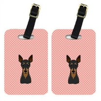 Caroline's Treasures Pair of Checkerboard Pink Min Pin Luggage Tags BB1240BT