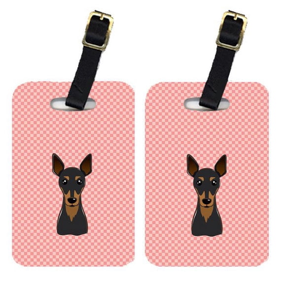 Caroline's Treasures Pair of Checkerboard Pink Min Pin Luggage Tags BB1240BT