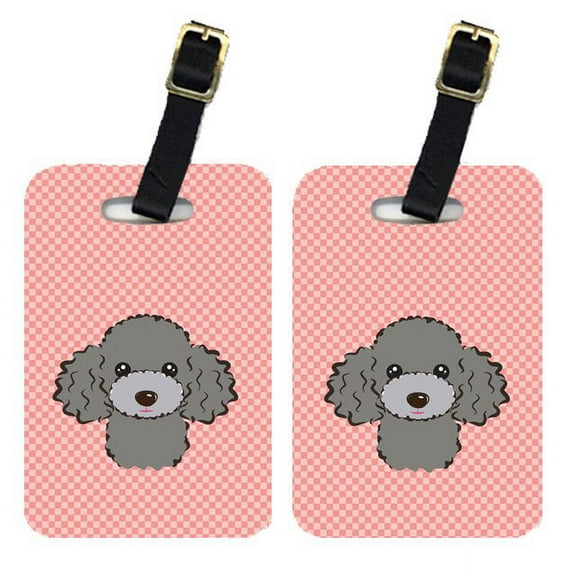 Caroline's Treasures Pair of Checkerboard Pink Silver Gray Poodle Luggage Tags BB1259BT