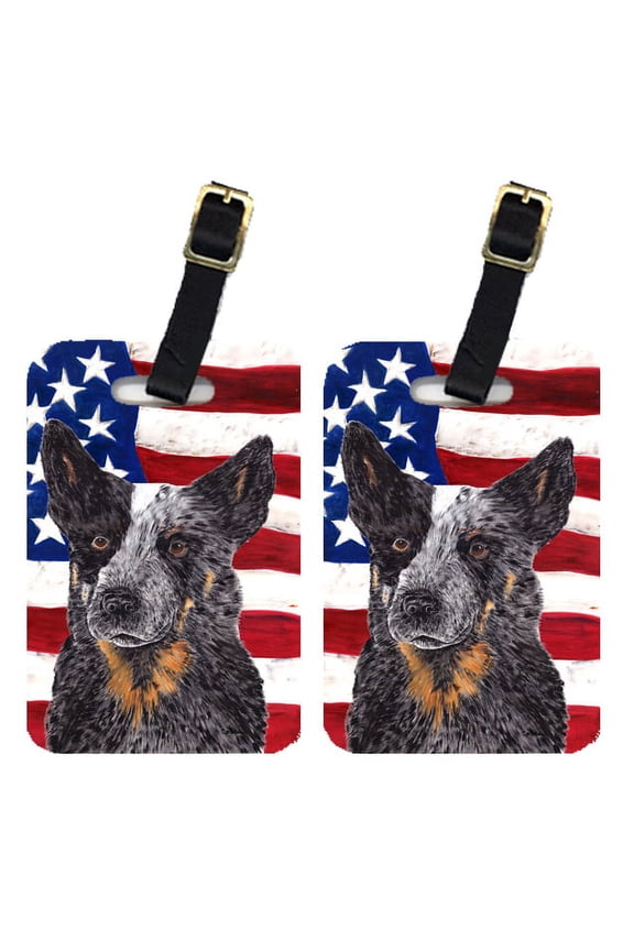 Pair of USA American Flag with Australian Cattle Dog Luggage Tags SC9109BT