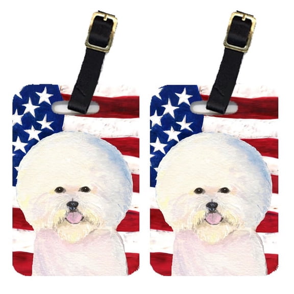 Caroline's Treasures Pair of USA American Flag with Bichon Frise Luggage Tags SS4011BT