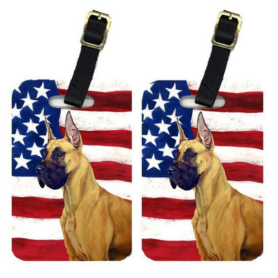Caroline's Treasures Pair of USA American Flag with Great Dane Luggage Tags LH9025BT