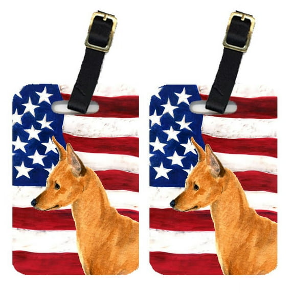 Caroline's Treasures Pair of USA American Flag with Min Pin Luggage Tags SS4222BT