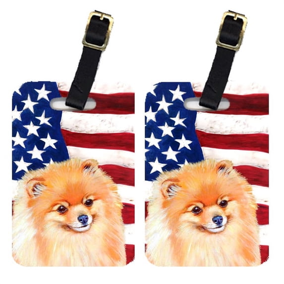 Caroline's Treasures Pair of USA American Flag with Pomeranian Luggage Tags LH9034BT