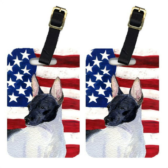 Caroline's Treasures Pair of USA American Flag with Rat Terrier Luggage Tags SS4054BT