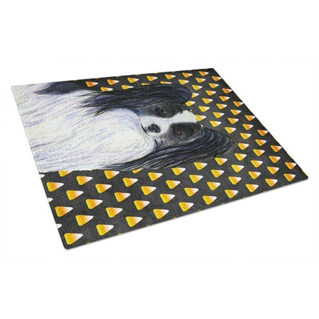 Caroline's Treasures Papillon Candy Corn Halloween Portrait Glass Cutting Board Large
