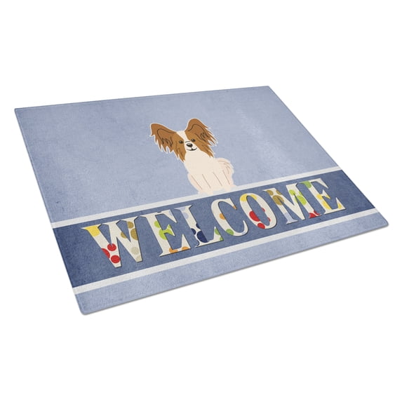 Caroline's Treasures Papillon Red White Welcome Glass Cutting Board Large