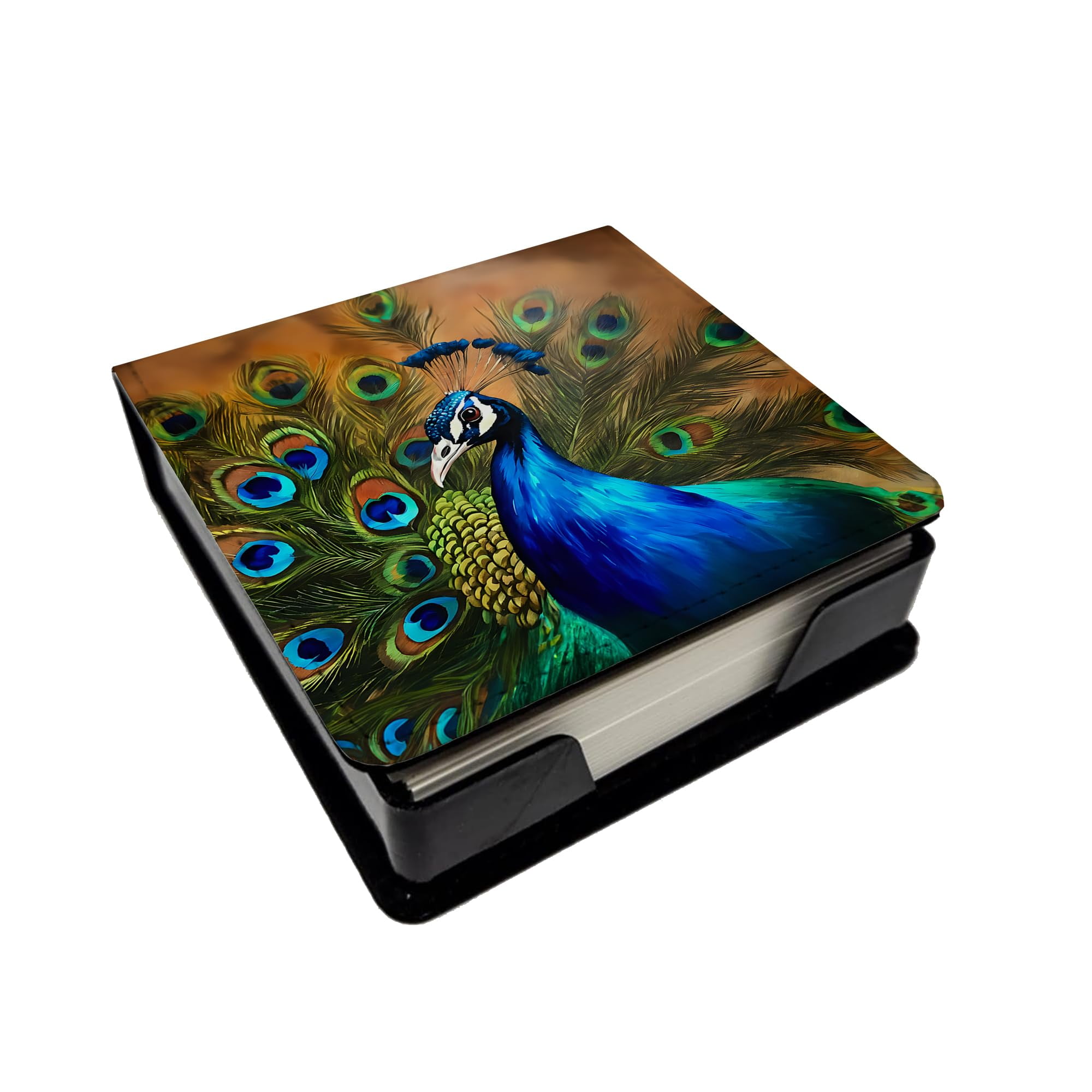 Caroline's Treasures Peacock PU Leather Note Paper Holder with Artist-Designed Cover, Desk Accessory, Office Gift