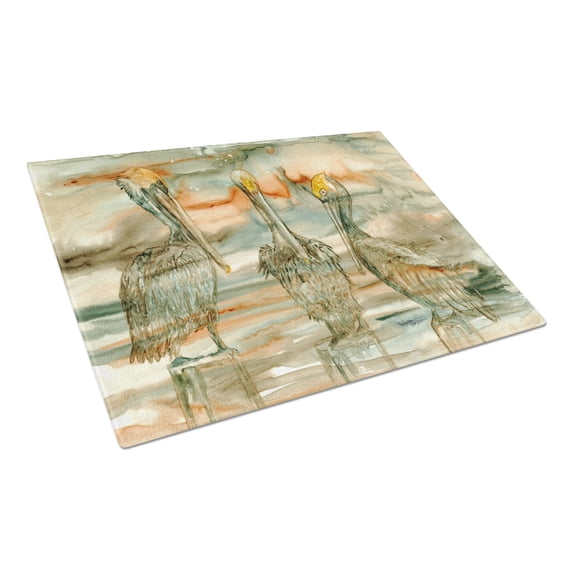 Caroline's Treasures Pelicans on their perch Abstract Glass Cutting Board Large