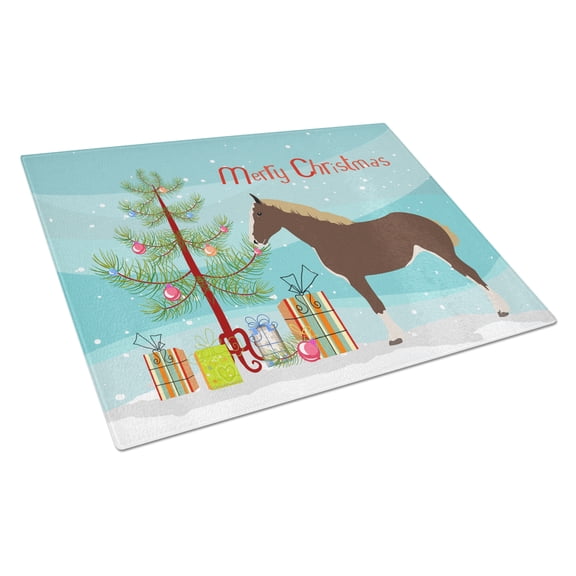 Caroline's Treasures Percheron Horse Christmas Glass Cutting Board Large