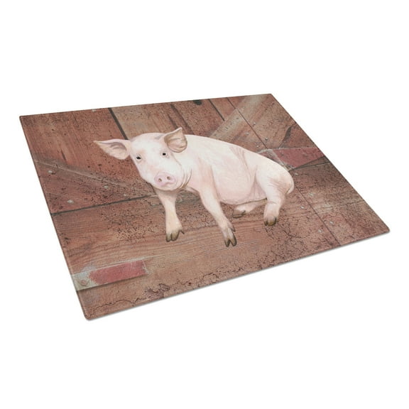 Caroline's Treasures Pig at the barn door Glass Cutting Board Large Size