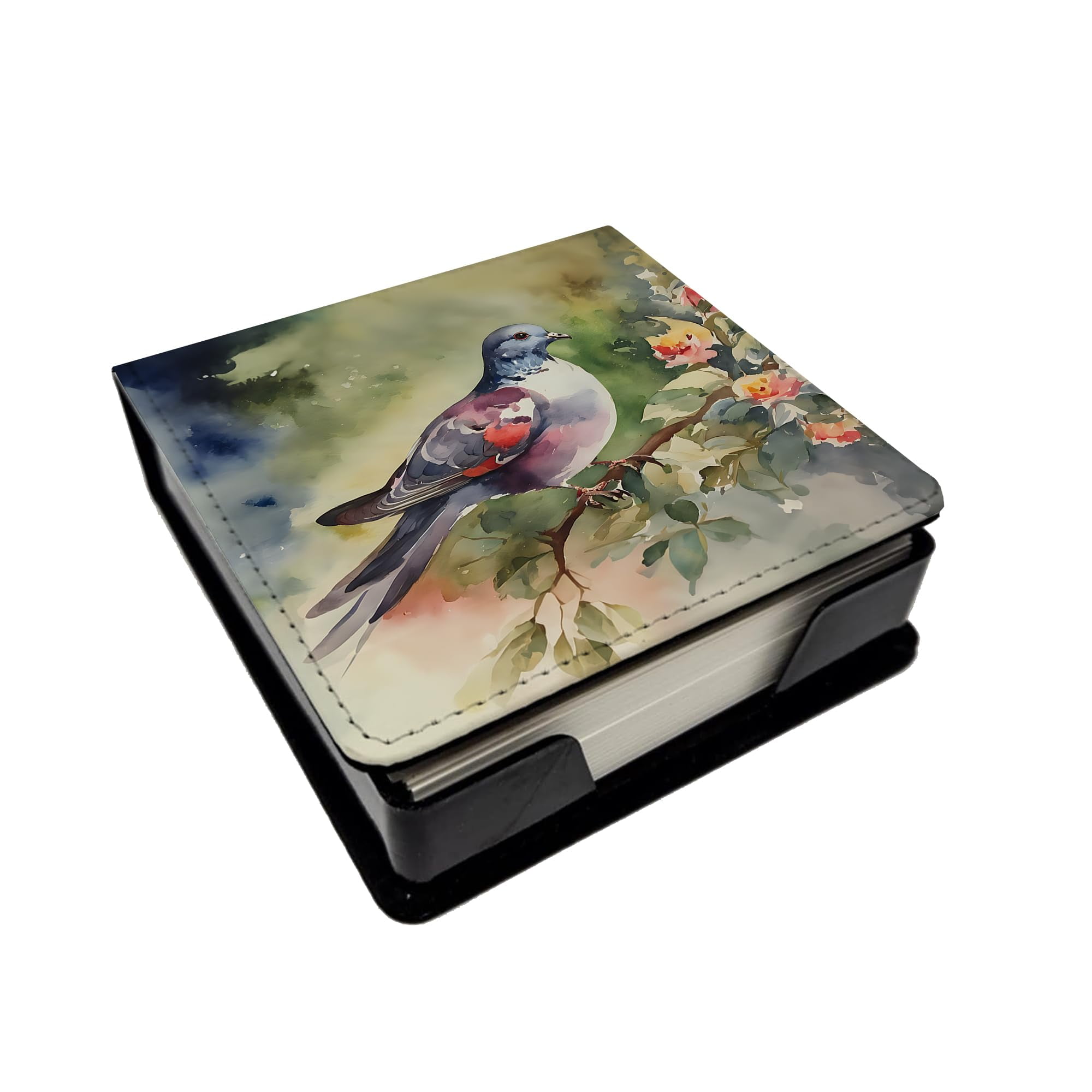 Caroline's Treasures Pigeon PU Leather Note Paper Holder with Artist-Designed Cover, Desk Accessory, Office Gift