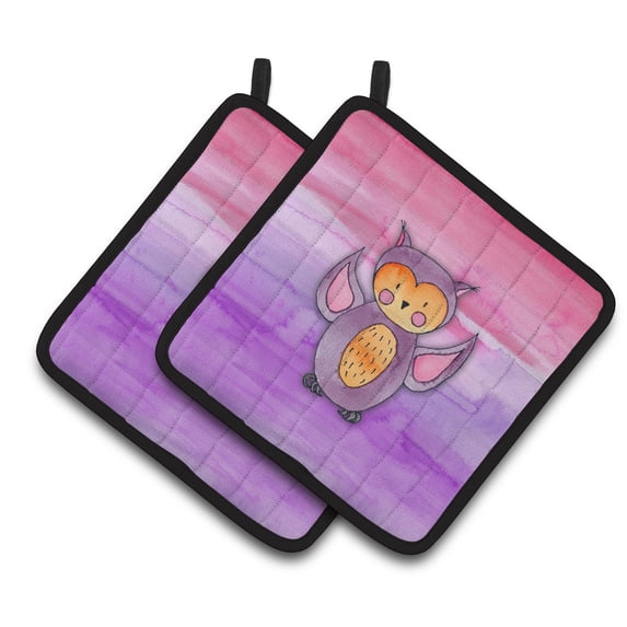 Caroline's Treasures Pink and Purple Owl Watercolor Pair of Pot Holders