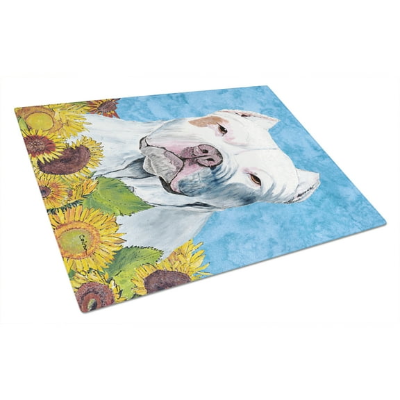 Caroline's Treasures Pit Bull Glass Cutting Board Large