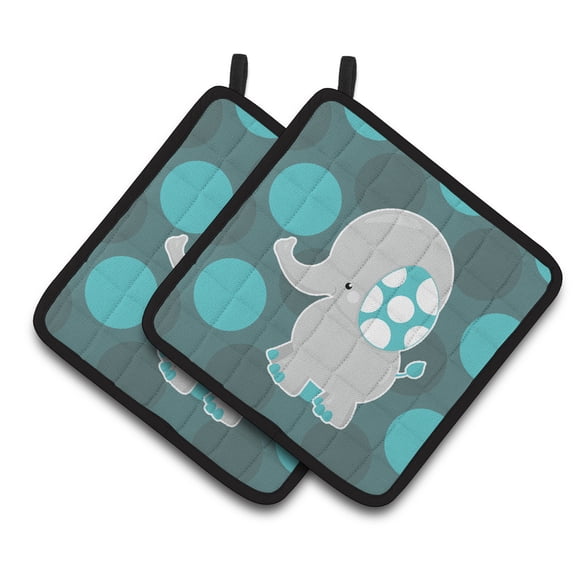 Caroline's Treasures Polkadot Grey Elephant Pair of Pot Holders