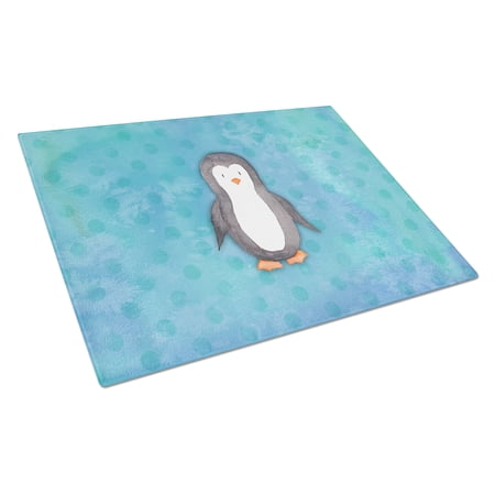 Caroline's Treasures Polkadot Penguin Watercolor Glass Cutting Board Large