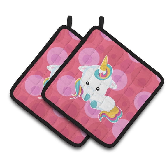 Caroline's Treasures Polkadots Unicorn Pair of Pot Holders