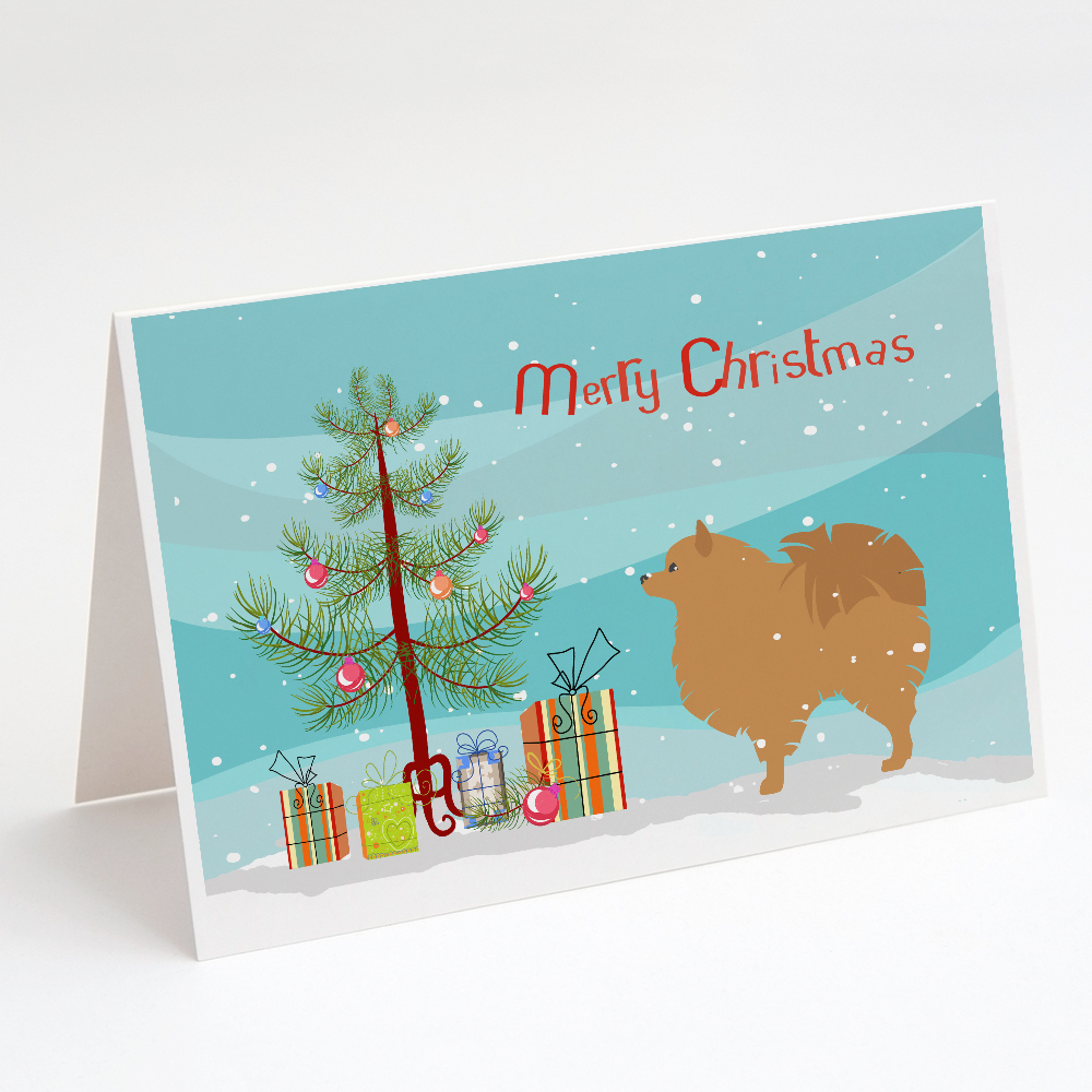 Pomeranian Merry Christmas Tree Greeting Cards and Envelopes Pack of 8